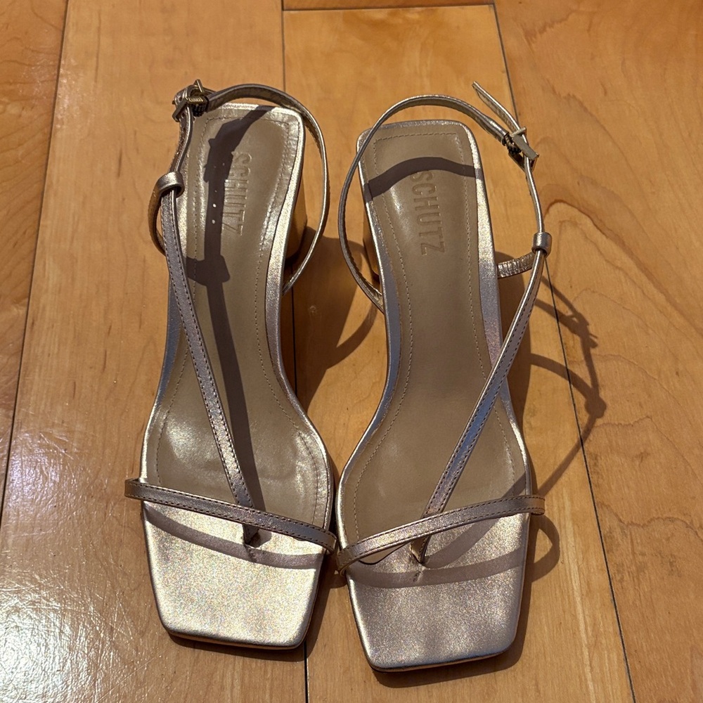 SCHUTZ Metallic Strappy Heels